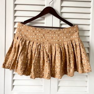 ANJA FLINT Tan/Beige Pleated Geometric Mini Skirt